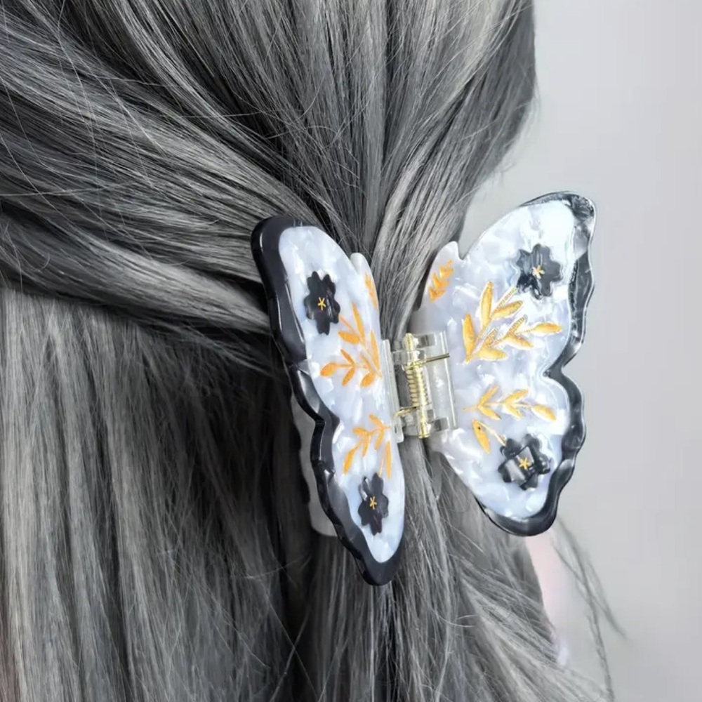 Butterfly Hair Clip with Black and Gold Accents